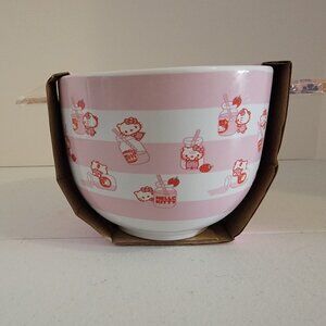 Hello Kitty 20 oz Ceramic Noodle, soup bowl with chopsticks -New